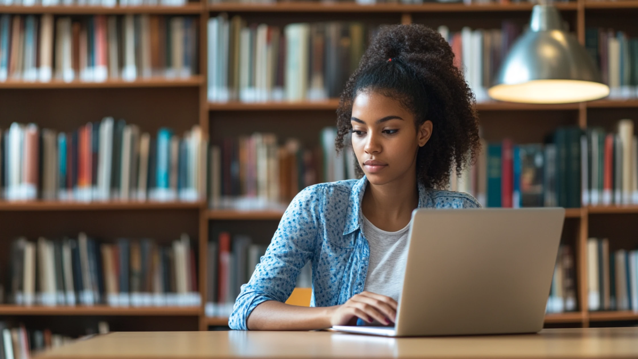 A medical resident studying for the USMLE Step 3 in a library in front of a laptop.